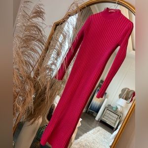 Zara mock neck maxi dress in ribbed red/pink
